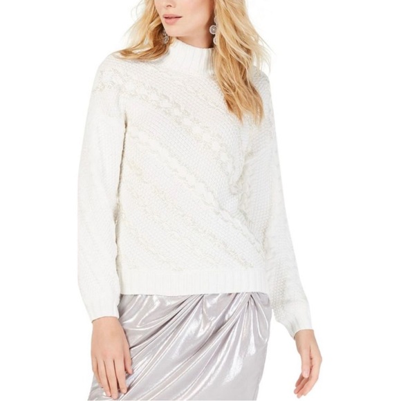 I-N-C Womens Beaded Cable Knit Pullover Sweater, White, Size XS, NWT - Picture 7 of 7